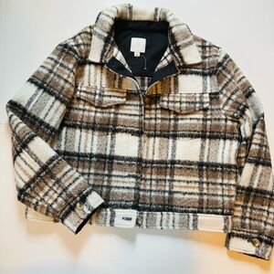 Joie Tan Cream Plaid Jacket Size large